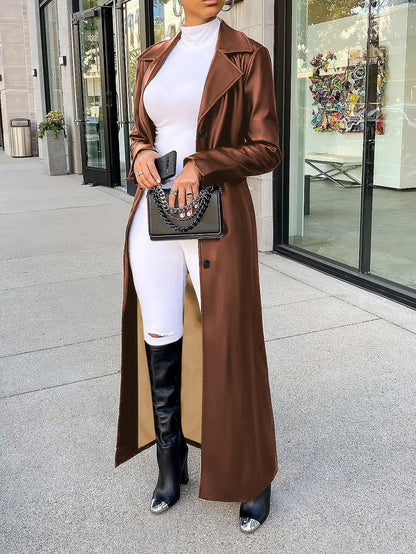 🍒Womens pu leather coat Long sleeve+trench extra long winter lapel fashion outerwear fashion work coat maxi Get A Long Look In Leather