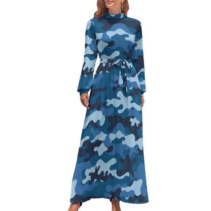 🍒Militêre kamoefleerrok hoë middellyf uitrusting boheemse sjiek langmou maxi stylvolle slim gemaklike klere vroue Camodel Camo