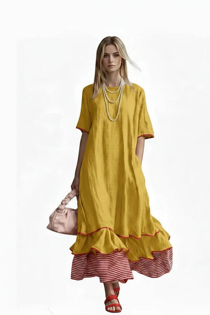 🍒Dress maxi summer with patchwork contrasting colours casual loose outfits for women fashion comfortable simple and versatile Fluttering flattering Fun