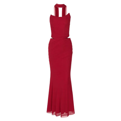 🍒Two piece classy sets women strapless bodycon crop top and maxi skirt outfit formal Wedding guest party occasion wear Feminine Flatering Fit