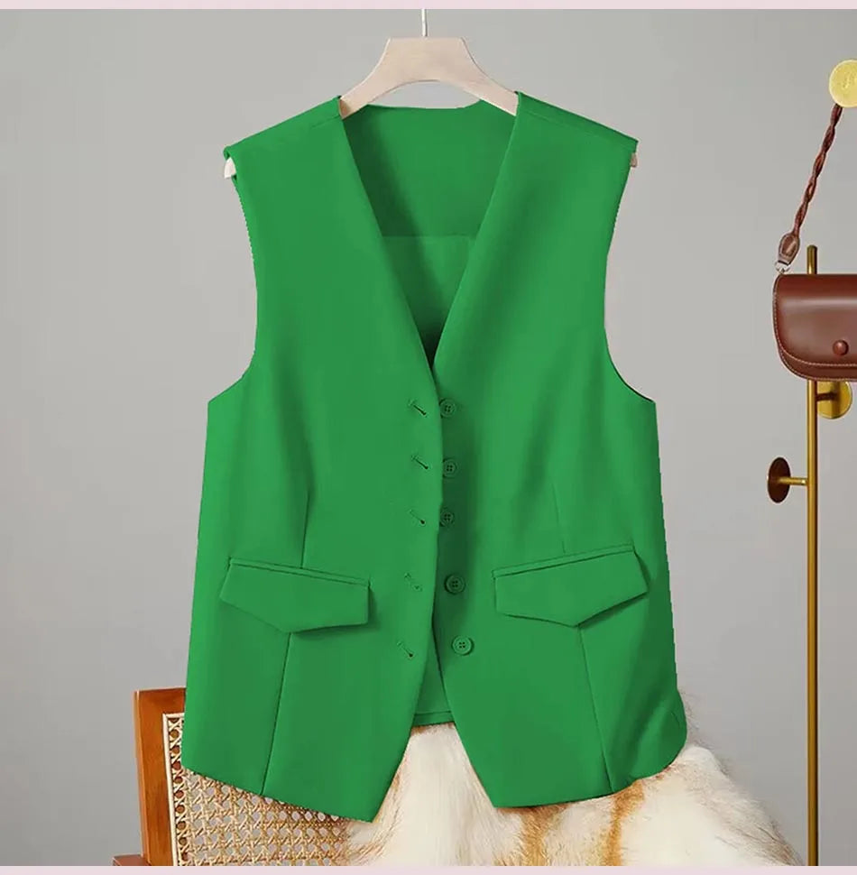 🍒Women suit vest elegant v-neck business casual waistcoat sleeveless solid jacket solid single breasted work clothes occasion wear dont WAIST time wanting this COAT