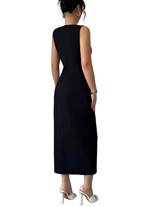 🍒 Swart rok sy strikke styfpassend met spleet midi-skemerkelkie-uitrusting vroue party aandrok geleentheid mode Sweet-Edge