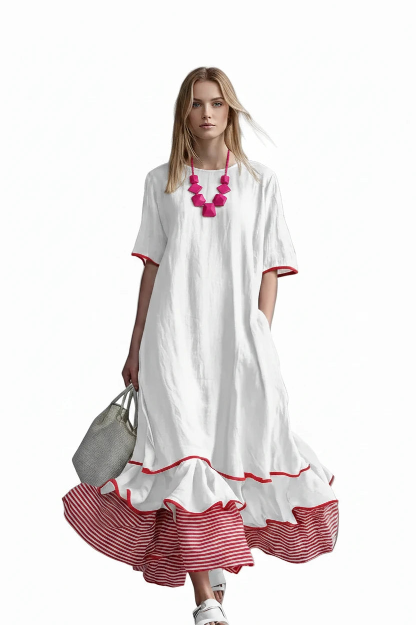 🍒Dress maxi summer with patchwork contrasting colours casual loose outfits for women fashion comfortable simple and versatile Fluttering flattering Fun