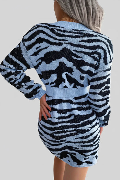 🍒Casual knit dress print design v- neck mini outfits long sleeve bodycon knitwear spring summery casual wear for women LILLY up your wardrobe with a TIGER