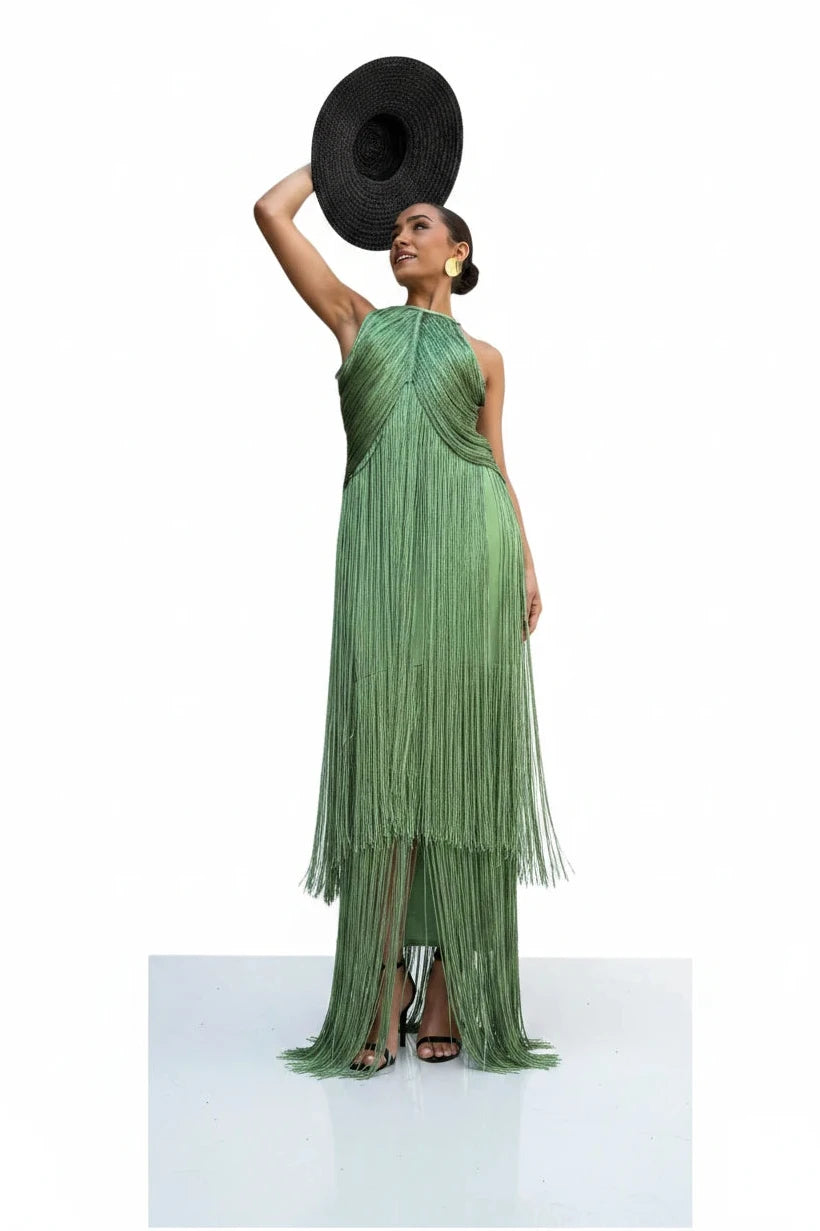 🍒Multi-layer tassel dress women's solid o-neck sleeveless cocktail dress elegant female fashion ball party outfit occasion wear club wear holiday beach party wear No Tossle Tassle