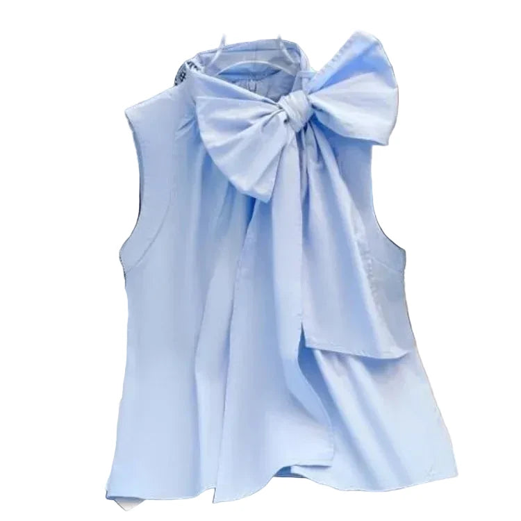 🍒Sleeveless blouse womens smart casual wear wrap bow shirt loose fit sweet girl summer fashion tops feminine clothing Bow-ldfully Sweet