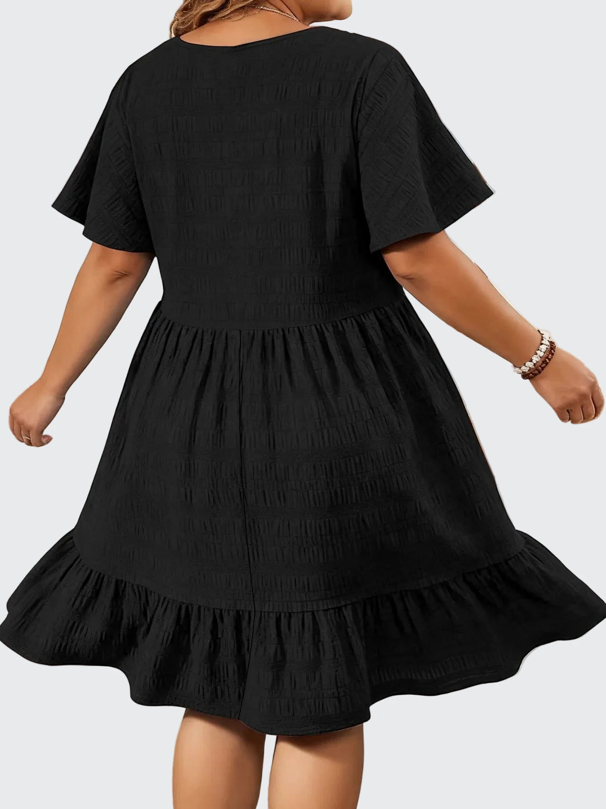 🍒Short sleeve dress plus size fashion over knee outfit round neck short sleeve frilled  fashion wear loose casual cheese cloth clothing women   Cheese Ease