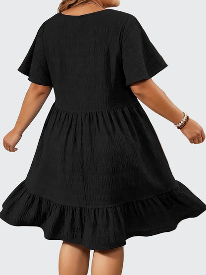 🍒Short sleeve dress plus size fashion over knee outfit round neck short sleeve frilled  fashion wear loose casual cheese cloth clothing women   Cheese Ease