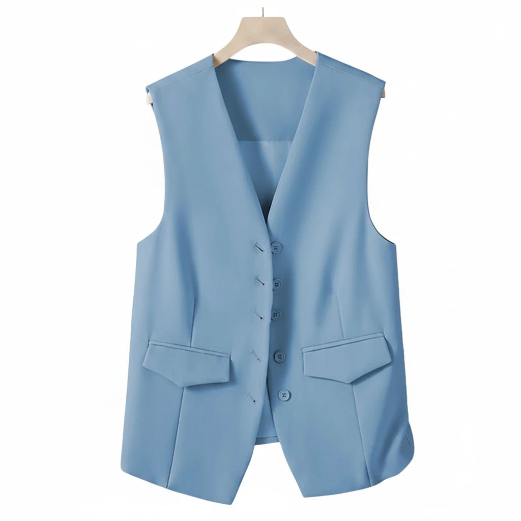🍒Suit vest for women v-neck  business vest jacket sleeveless waistcoat with pocket front for office commute style buttons sleeveless outerwears  Cute Covers
