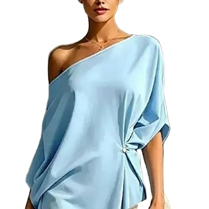 🍒Cold shoulder midi dress loose solid draped knot waist Irregular hem outfit for occasion holiday evening wear women elegant guest wear Pretty Perfect Pinched