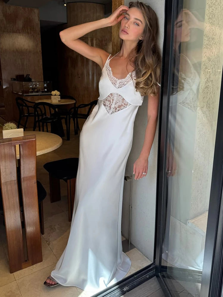 🍒Fashion lace dress women sleeveless backless outfit high-waist mixed media clothing occasion wear party fashion elegant luxury Slip Into Smooth