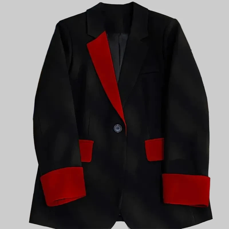 🍒Mode blazer baadjie lente herfs langmou swart baadjie kontras lapwerk kantoorklere vir vroue buiteklere slim gemaklike pakjas vroulike sjiek mode   Maak Jou Verskyning In Jou Kontras