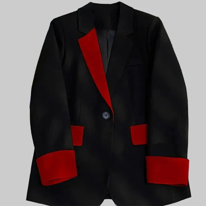 🍒Mode blazer baadjie lente herfs langmou swart baadjie kontras lapwerk kantoorklere vir vroue buiteklere slim gemaklike pakjas vroulike sjiek mode   Maak Jou Verskyning In Jou Kontras