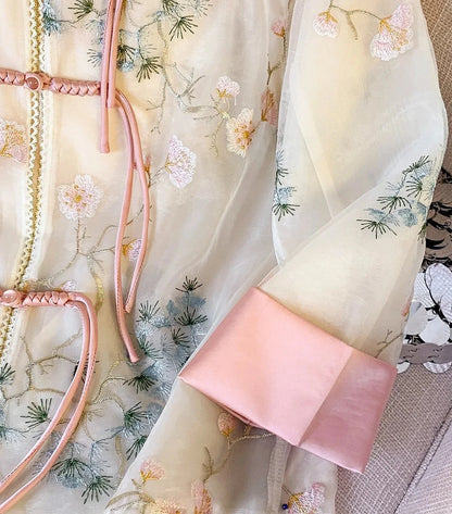 🍒Shirt jacket for women Light outer for women chinese style jacket chiffon embroidery Jacquard tie light cover up sunscreen cardigan Summer beach coverup for occasion and casual coverup See Through The Day