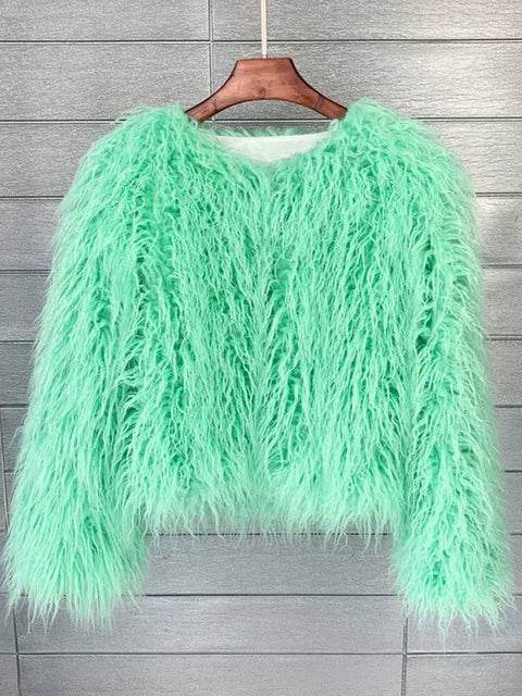 🍒Colorful fur coat for fall winter outerwear fashion pink faux fur jacket thick warm outdoor fashion occasion over jacket women Fluff Up Your Puff