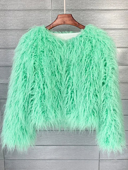 🍒Colorful fur coat for fall winter outerwear fashion pink faux fur jacket thick warm outdoor fashion occasion over jacket women Fluff Up Your Puff
