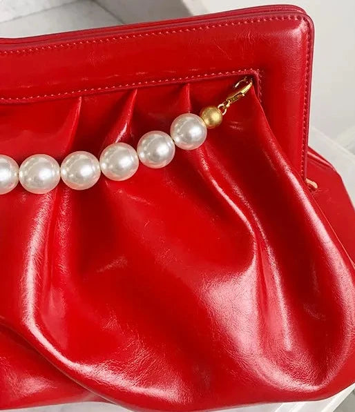 🍒Vroue se geplooide koppelaar handsak met groot kettingontwerp pêrel handsak banket koevert aandhandsak groot kapasiteit koppelaar vir geleenthede slim gemaklike bykomstighede SKITTER met 'n PATENT en HOU jou koel