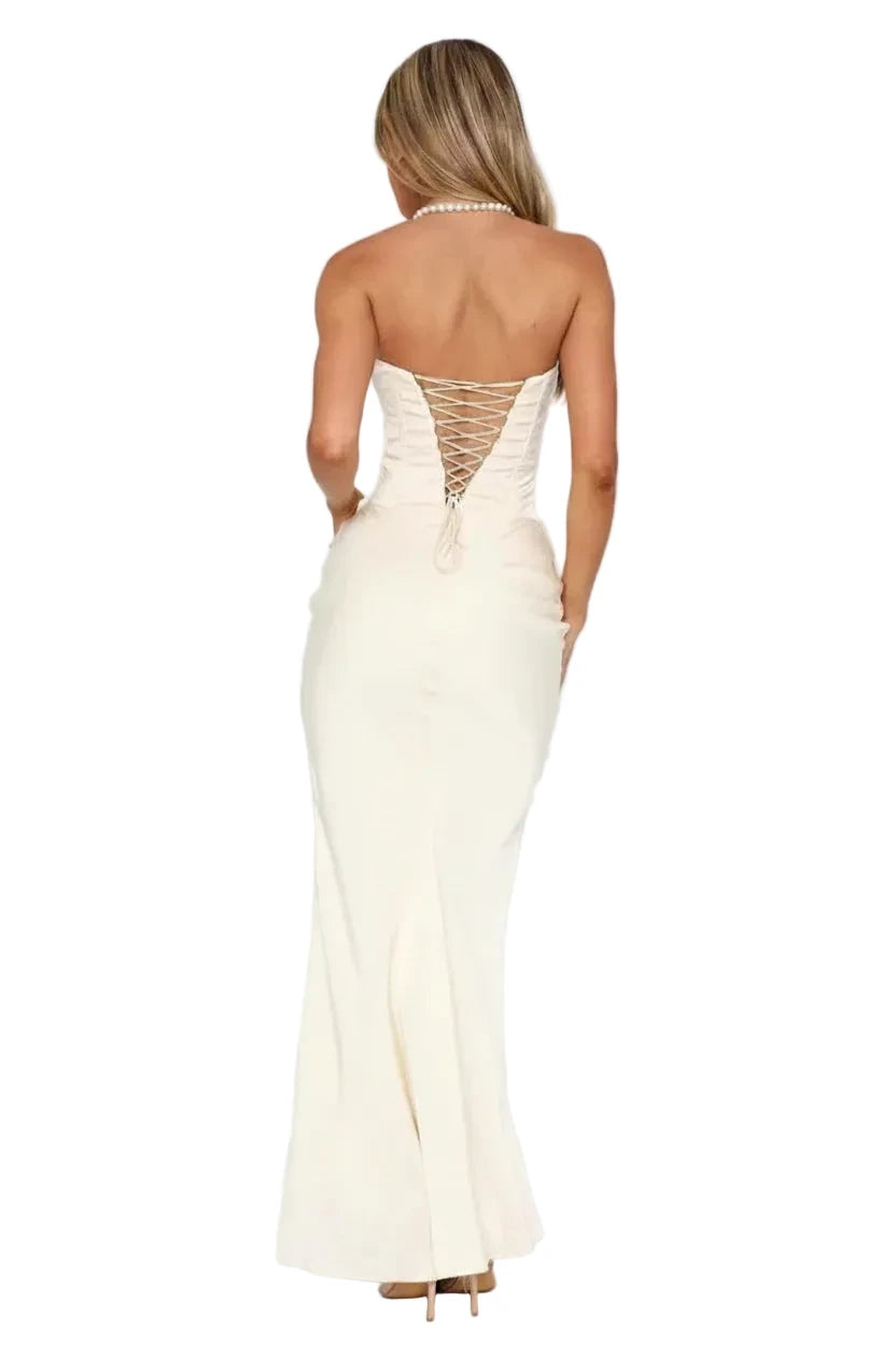 🍒Satin maxi dress womens fashion sleeveless shoulderless Lace-up back bodycon dress clubwear outfits long partywear gown feminine occasion wear Laced With Sugar