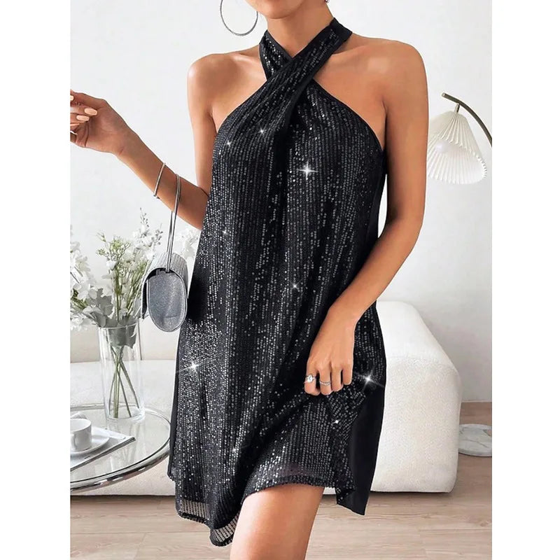 🍒Halter strapless rok, glinsterende vroueklere, strapless sequin minirok, moulose partytjieklere, geleentheidsklere, klubdrag, Trek Aan A-Sensuele Glinsterende Glip