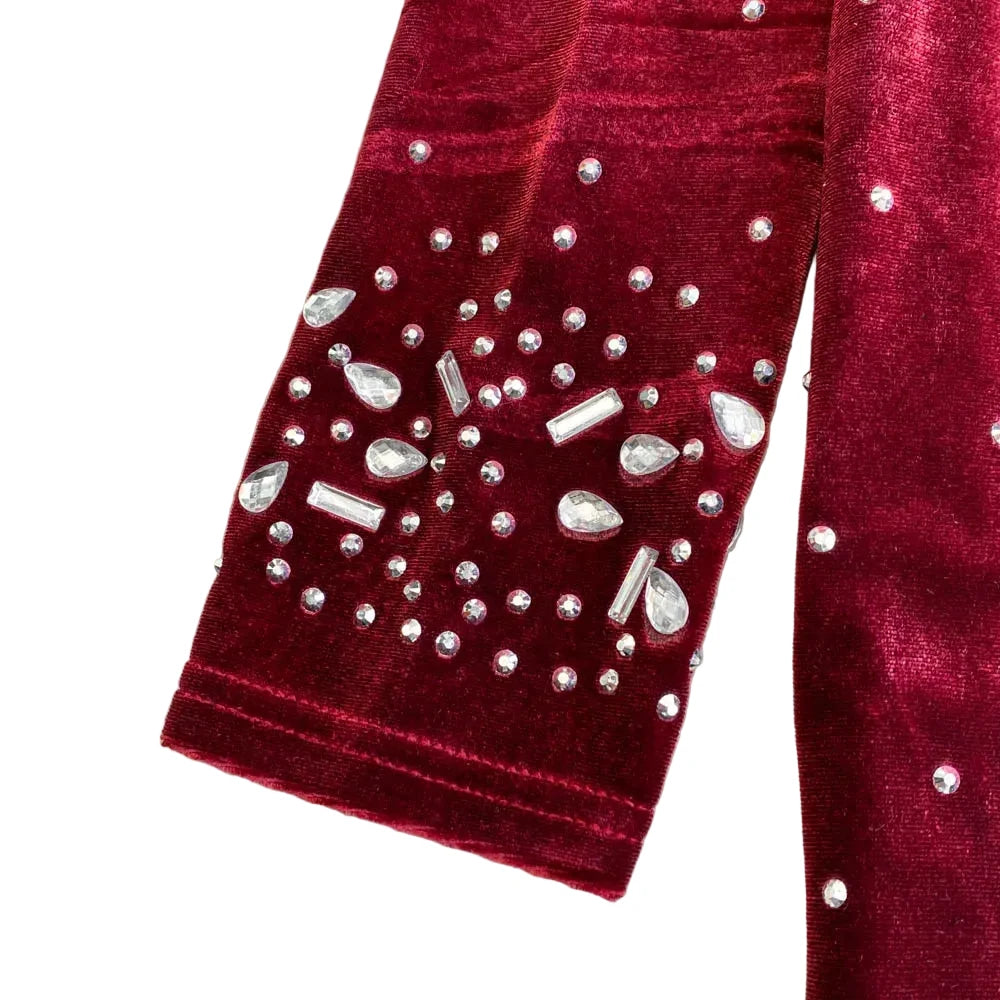 🍒Bodycon o-nek langmou rok glitter strass uitrusting fluweel sjiek oesjaarstyl klere sjiek herfsmode partytjie geleentheid drag Kry Wyn Stoned