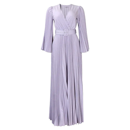 🍒 Aandete partytjie rok V-nek ontwerp geplooide vroue mode drag elegante maxi uitrusting met gordel langmou mode geleentheid drag partytjie drag Heeltemal Uitgeplooide Affêre