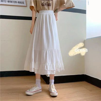 🍒 Gelaagde romp met elastiese middellyfband vroue se wit a-lyn gelaagde rompset somerklere sjiek slim gemaklike mode elegante kantoordrag vir dames Crisp Wispy Gypsy