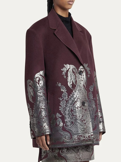 🍒Designer blazer for women brocade printed jacket winter spring notched collar coat long sleeve casual office fashion occasion wear party wear clothes Stamp Your Fashion