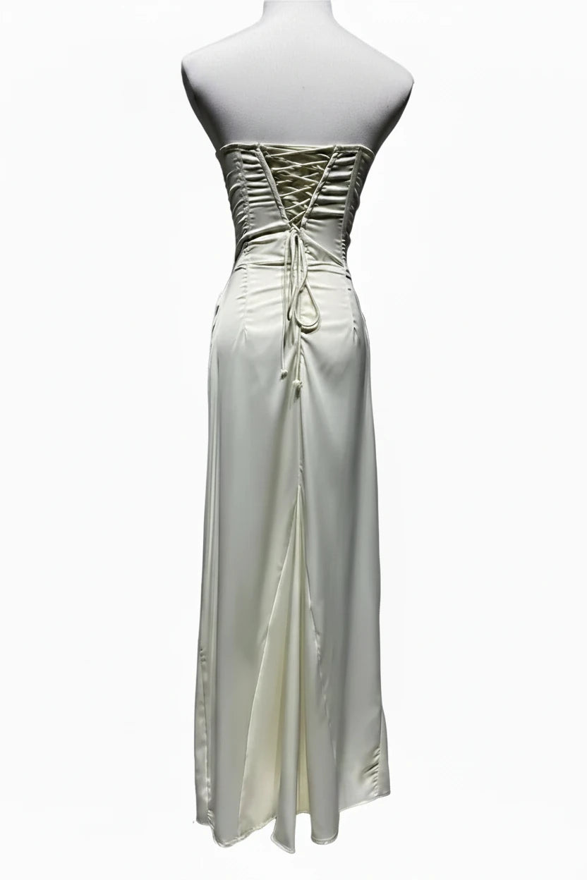 🍒Satin maxi dress womens fashion sleeveless shoulderless Lace-up back bodycon dress clubwear outfits long partywear gown feminine occasion wear Laced With Sugar