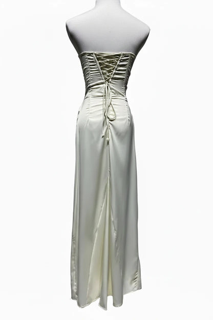🍒Satin maxi dress womens fashion sleeveless shoulderless Lace-up back bodycon dress clubwear outfits long partywear gown feminine occasion wear Laced With Sugar