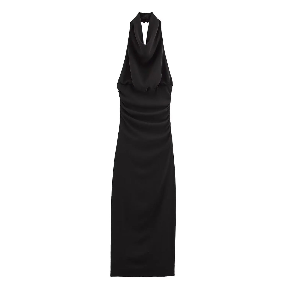 🍒Style sleeveless dresses solid backless halter Fold Decorate Button zipper Female Summer Slim Long Dress 3 Color