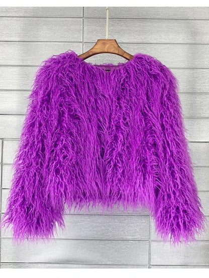 🍒Colorful fur coat for fall winter outerwear fashion pink faux fur jacket thick warm outdoor fashion occasion over jacket women Fluff Up Your Puff