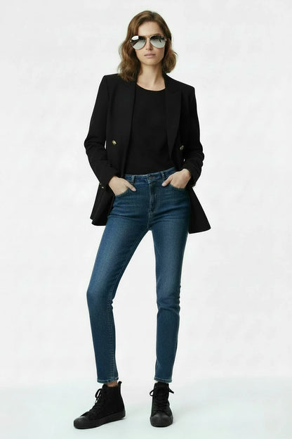 🍒Langmou dubbelborsbaadjie met lapel kort jasse vir vroue hoë kwaliteit buiteklere mode slim gemaklike baadjie vroue