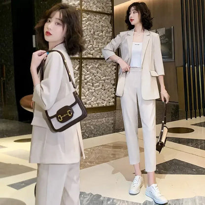 🍒Two piece blazer suit jacket and Pants two piece set for Women capri trousers with lapel jacket  office workwear party occasion wear Look Cool In Ice Cream
