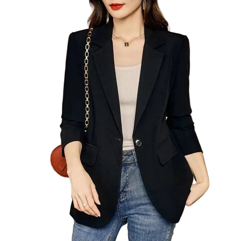 🍒Vroue se skraal baadjie lente herfs langmou sjiek kantoorkleding gekerfde lapel effekleurige pakbaadjie vroulike deftige gemaklike klere Knoop op in styl