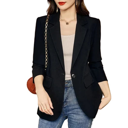 🍒Vroue se skraal baadjie lente herfs langmou sjiek kantoorkleding gekerfde lapel effekleurige pakbaadjie vroulike deftige gemaklike klere Knoop op in styl