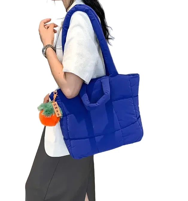 🍒Womens tote handbags quilted puff bag waterproof retro trendy shoulder bag large capacity solid colour soft casual accessory with decoration  don’t get PUFFed out with poor BAGs get this cutie