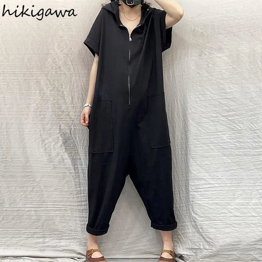 🍒Jumpsuit vir vroue gemaklike speelpakkie vragbroek ritssluitpak somer lang oorpak Y2k Klere Wees 'n Beer