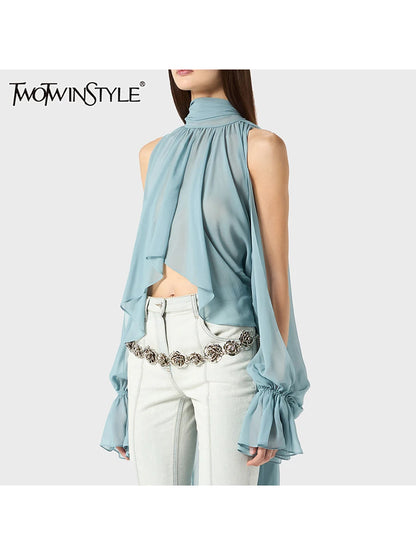 🍒Minimalist blouse solid Slimming clothes for women o neck and cold shoulder long sleeve shirts female fashion wear Bae Boss Blouse