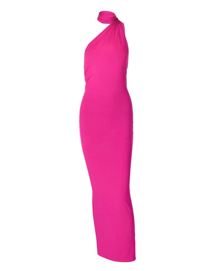🍒One shoulder sleeveless dress backless maxi neon Y2K occassion outfits for women ruched maxi dress clubwear  birthday clothing party evening wear prom frock No BODY Will Be CROSS with this