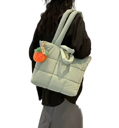 🍒Womens tote handbags quilted puff bag waterproof retro trendy shoulder bag large capacity solid colour soft casual accessory with decoration  don’t get PUFFed out with poor BAGs get this cutie