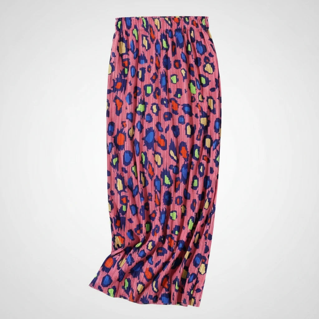 🍒Pleated long skirt leopard print smart casual clothing women's a-line split multi colour fashion wear  Leap OnThis Multi Tasker Multi