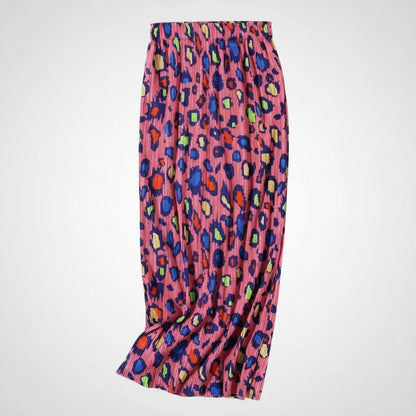 🍒Pleated long skirt leopard print smart casual clothing women's a-line split multi colour fashion wear  Leap OnThis Multi Tasker Multi