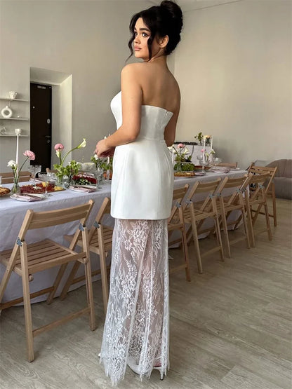 🍒Kant twee stuk stel tossy mode geleentheidsdrag party klere lang kantrok vir vroue pasgemaakte middellyf top en maxi-rompstelle somer vroulike uitrustings Trek aan Kant