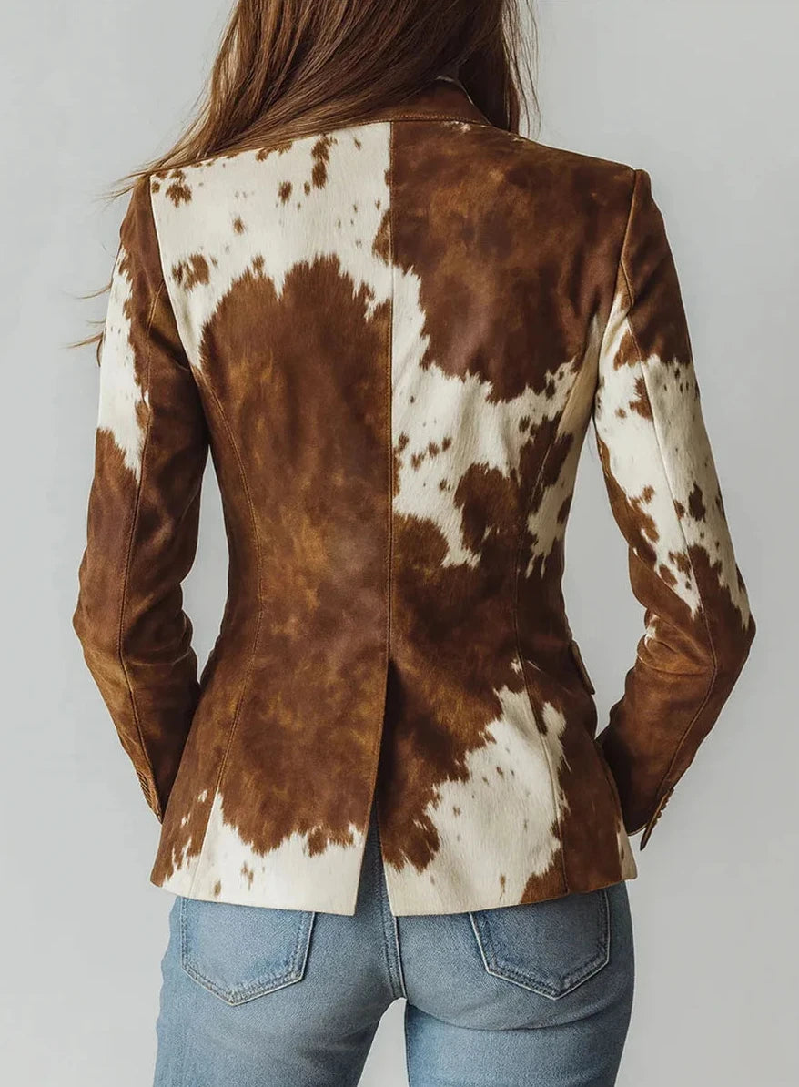 🍒Informele Baadjie vir vroue, modieuse bruin diereprent langmou baadjie met lapelstyle en opstaande kraag, slim blazerpakke, slim gemaklik, Oulike Koei