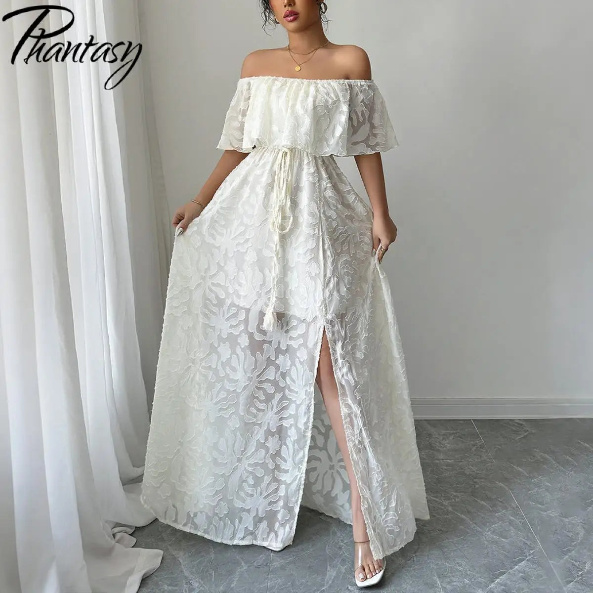 🍒summer white dress summer maxi white outfit for women boho fashion wear chic clothing long  feminine maxi occassion wear Look Boss In Emboss