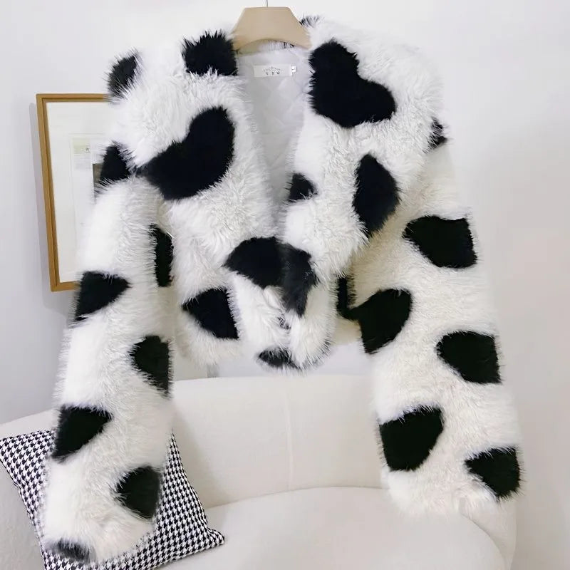 🍒Bontjasse vir vroue groot kraag baadjie met liefdesharte eko-vriendelike harige jasse sjiek nuwerwetse winter buiteklere styl veelsydig Pluizig Lieflik