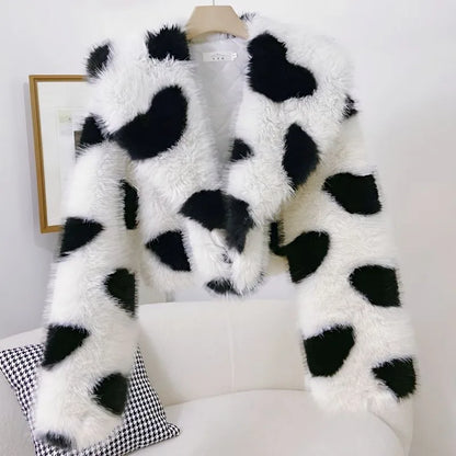 🍒Bontjasse vir vroue groot kraag baadjie met liefdesharte eko-vriendelike harige jasse sjiek nuwerwetse winter buiteklere styl veelsydig Pluizig Lieflik