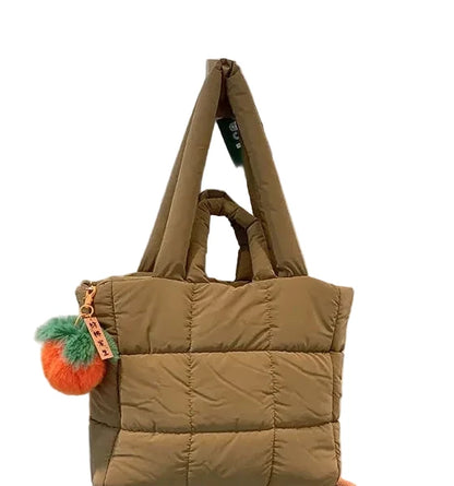 🍒Womens tote handbags quilted puff bag waterproof retro trendy shoulder bag large capacity solid colour soft casual accessory with decoration  don’t get PUFFed out with poor BAGs get this cutie