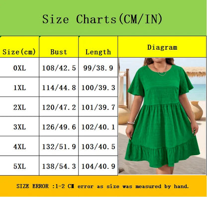 🍒Short sleeve dress plus size fashion over knee outfit round neck short sleeve frilled  fashion wear loose casual cheese cloth clothing women   Cheese Ease