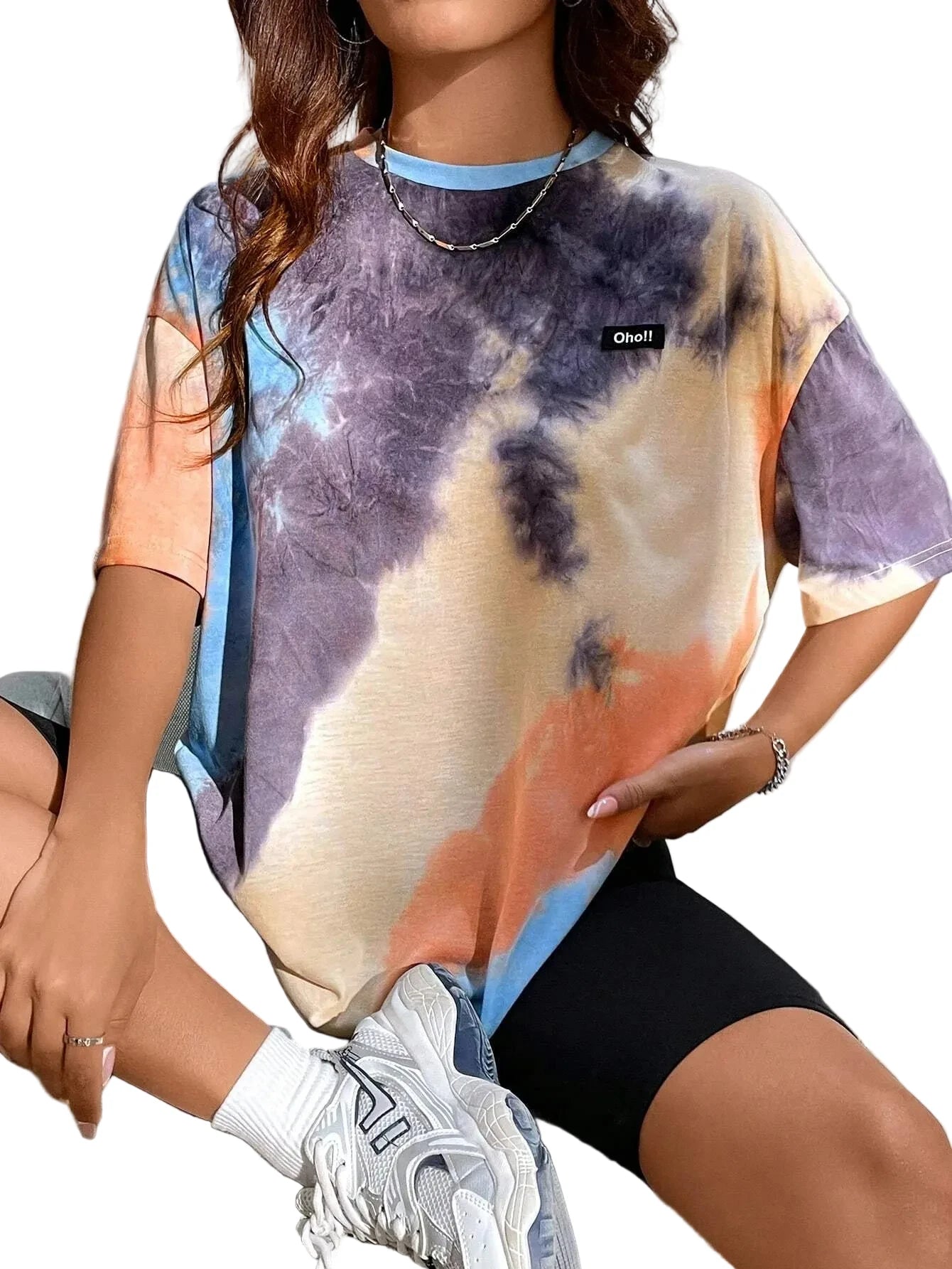 🍒Somer dames t-hemp tie-dye letterpatroon laatskouer top oorgroot kortmou t-stuk Harajuku Y2k Informele Straatklere Damesklere Strop Hierdie Stropdas-Tee Goed In Jou Tops